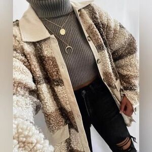 Davi & Dani Cozy Plaid Sherpa Jacket